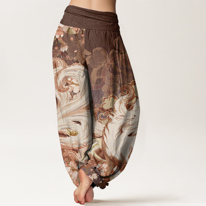 Buddha Stones Fox Cherry Blossoms Women's Elastic Waist Harem Pants - image 7