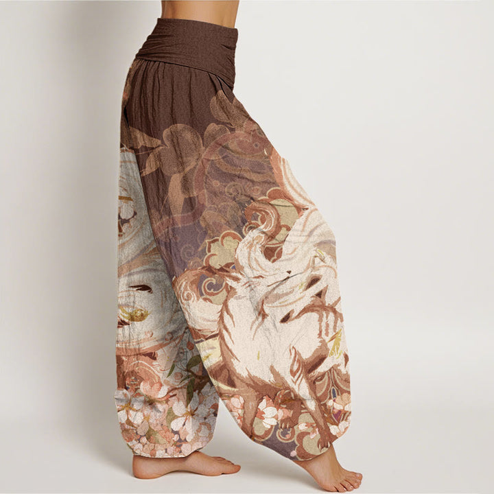Buddha Stones Fox Cherry Blossoms Women's Elastic Waist Harem Pants - image 6
