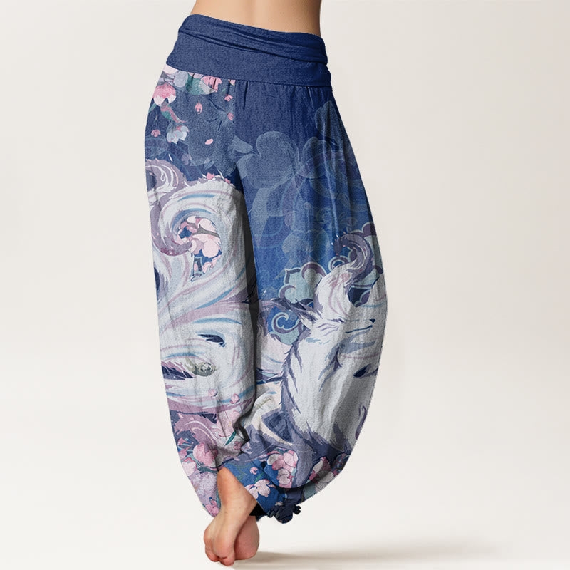 Buddha Stones Fox Cherry Blossoms Women's Elastic Waist Harem Pants - image 10