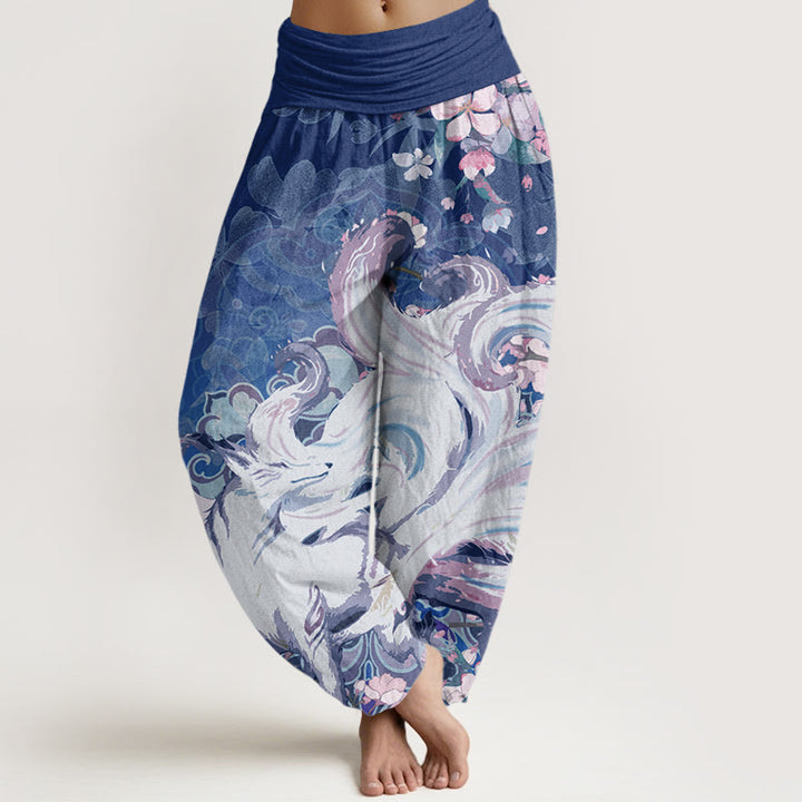 Buddha Stones Fox Cherry Blossoms Women's Elastic Waist Harem Pants - Navy - US22,UK/AU26,EU54 (6XL) - image 8