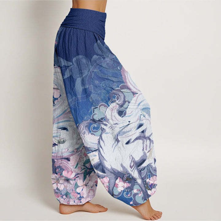 Buddha Stones Fox Cherry Blossoms Women's Elastic Waist Harem Pants - image 9