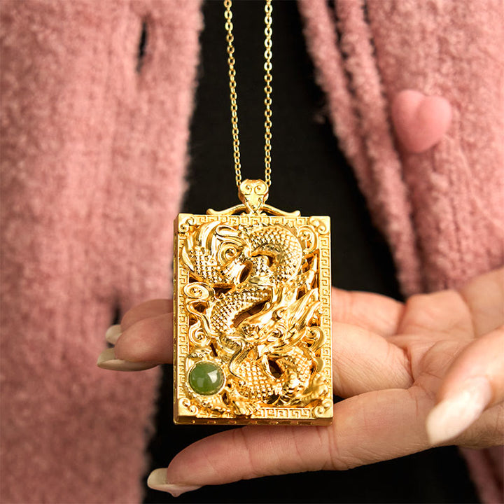 Buddha Stones Dragon Gold Plated Copper Hetian Jade Strength Necklace Pendant - image 6