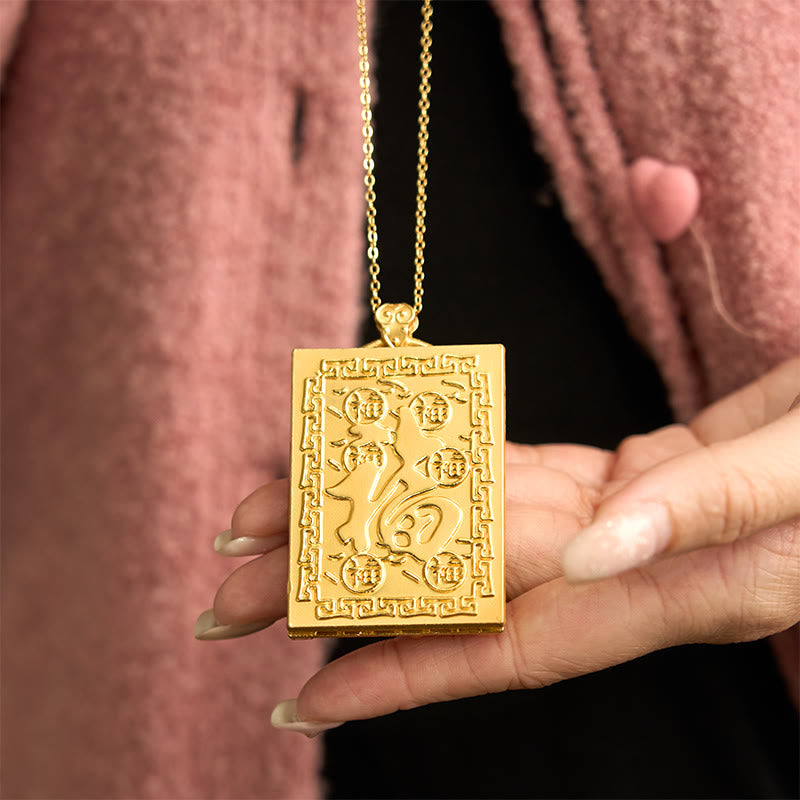 Buddha Stones Dragon Gold Plated Copper Hetian Jade Strength Necklace Pendant - image 5