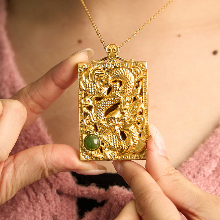Buddha Stones Dragon Gold Plated Copper Hetian Jade Strength Necklace Pendant - image 7