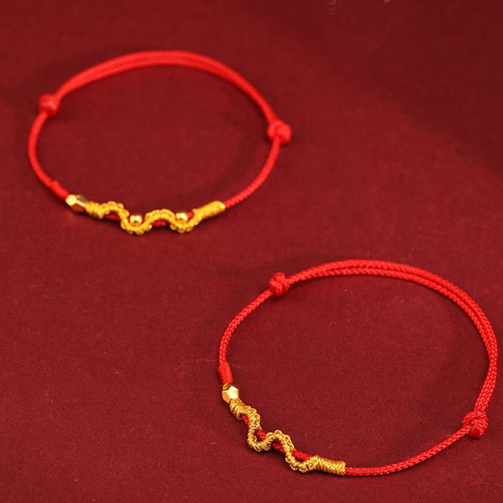 Buddha Stones 999 Gold Year of the Snake Handmade Luck Strength Braided Bracelet Anklet - image 2