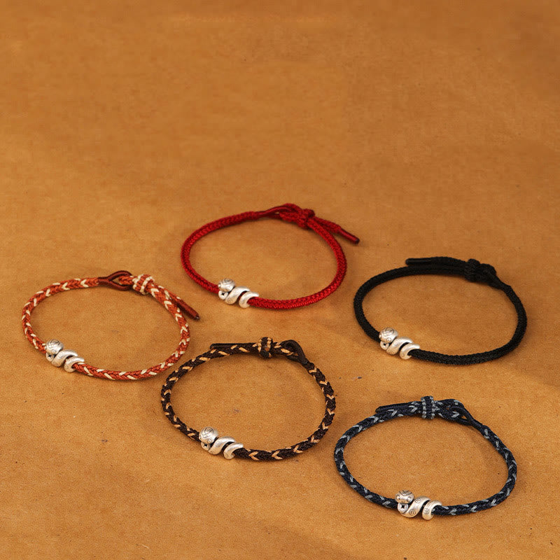 Buddha Stones 999 Sterling Silver Year of the Snake Handmade Copper Coin Protection Braided Bracelet - image 18