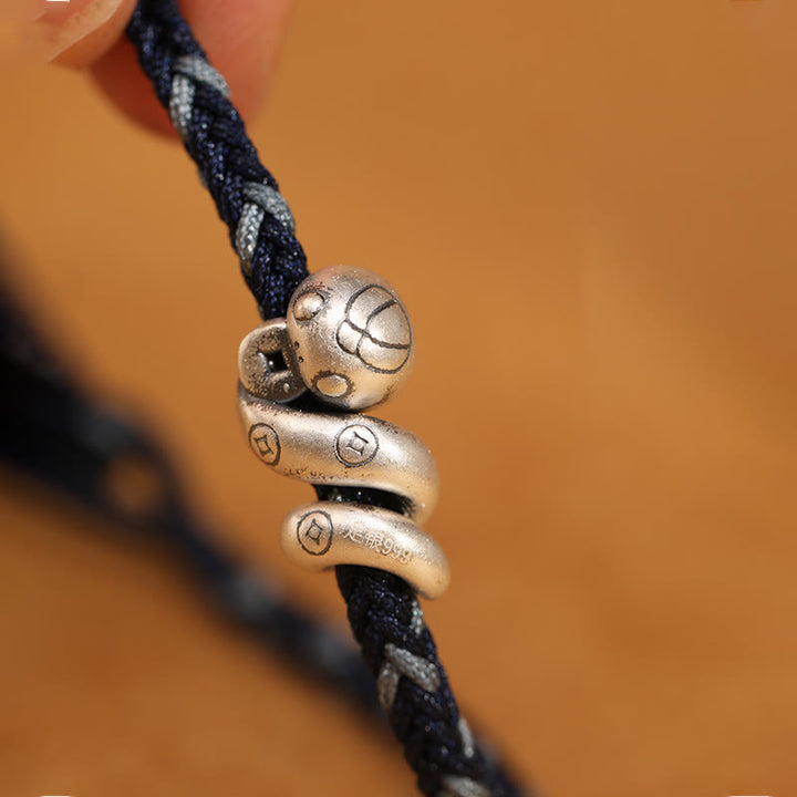 Buddha Stones 999 Sterling Silver Year of the Snake Handmade Copper Coin Protection Braided Bracelet - image 13