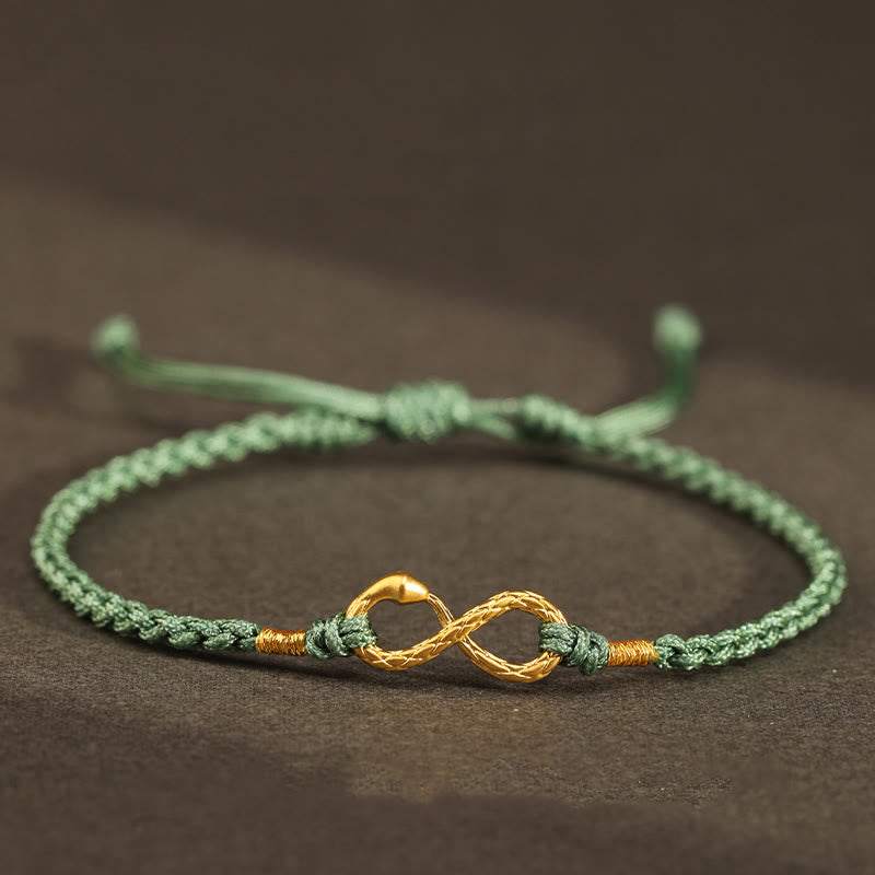 Buddha Stones 999 Gold Year of the Snake Eternal Endless Knot Infinity Handmade Luck Bracelet - 999 Gold Snake - Green(Wrist Circumference 14-18cm) - image 5