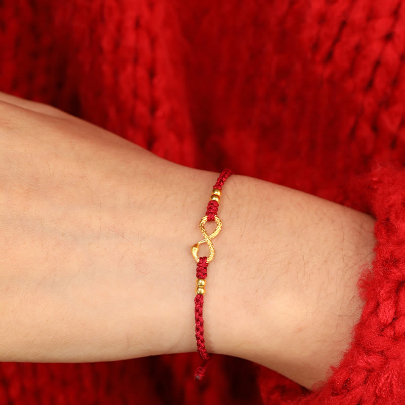 Buddha Stones 999 Gold Year of the Snake Eternal Endless Knot Infinity Handmade Luck Bracelet - image 13