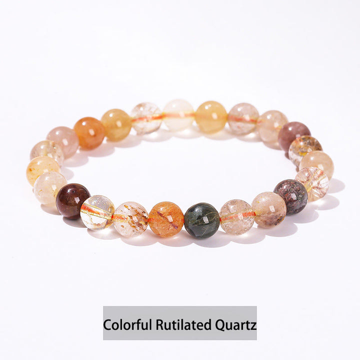 Buddha Stones Various Crystal Stone Amethyst Green Aventurine Rose Quartz Healing Bracelet - Colorful Rutilated Quartz - 10mm(Wrist Circumference 14-16cm) - image 20