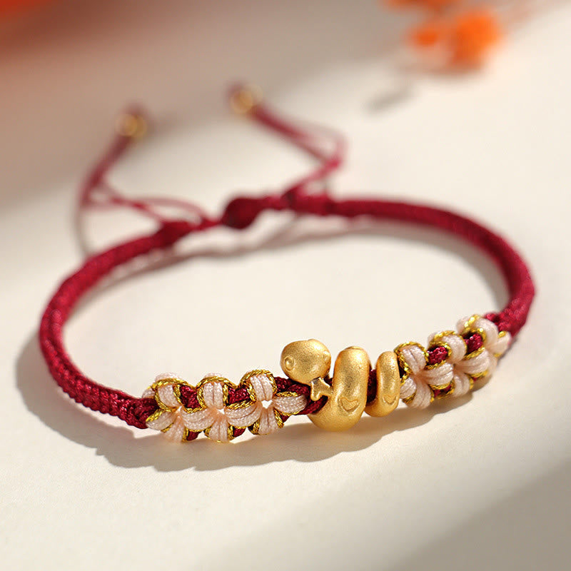 Buddha Stones Handmade 999 Sterling Silver Year Of The Snake Red String Heart Peach Blossom Luck Bracelet - DarkRed String 999 Sterling Silver (Wrist Circumference: 15-18cm) - image 8