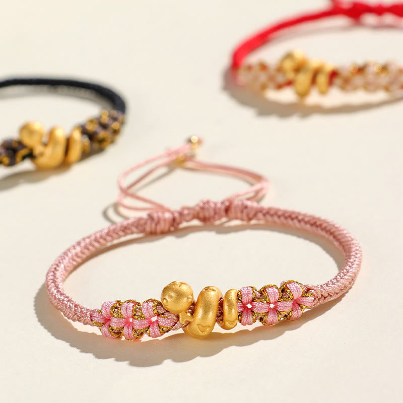 Buddha Stones Handmade 999 Sterling Silver Year Of The Snake Red String Heart Peach Blossom Luck Bracelet - image 1