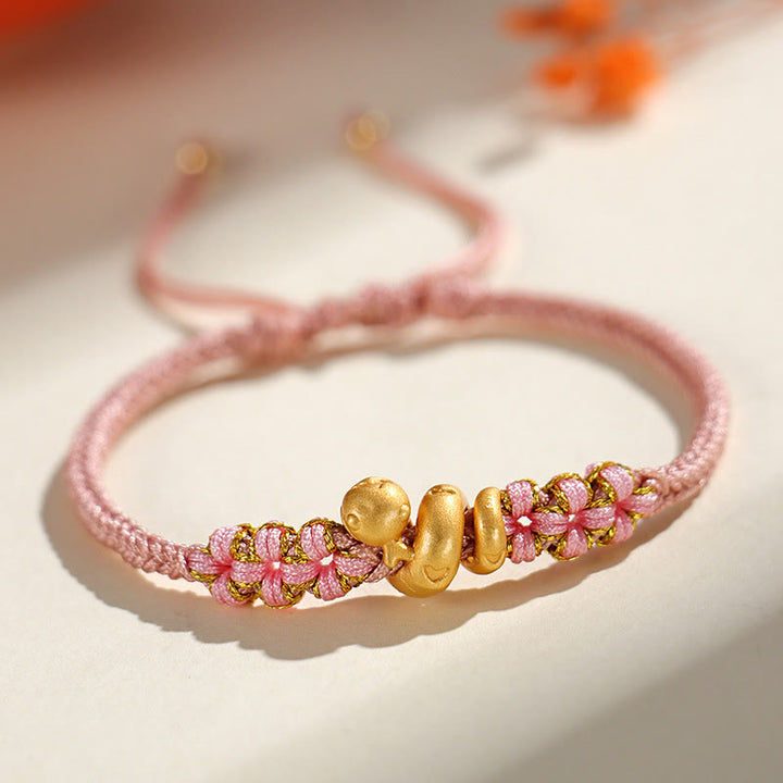 Buddha Stones Handmade 999 Sterling Silver Year Of The Snake Red String Heart Peach Blossom Luck Bracelet - Pink String 999 Sterling Silver(Wrist Circumference: 15-18cm) - image 14