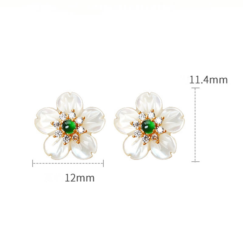 Buddha Stones 925 Sterling Silver Tridacna Stone Jade Flower Blessing Earrings - image 8
