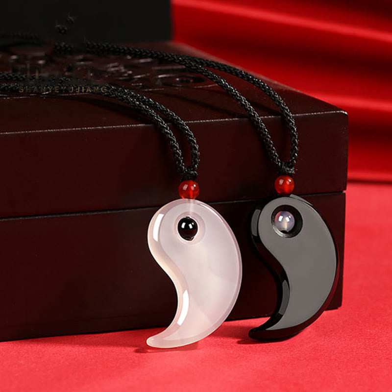 Buddha Stones Black Onyx White Agate Yin Yang Tai Chi Diagram Fortune Couple Necklace Pendant - image 5