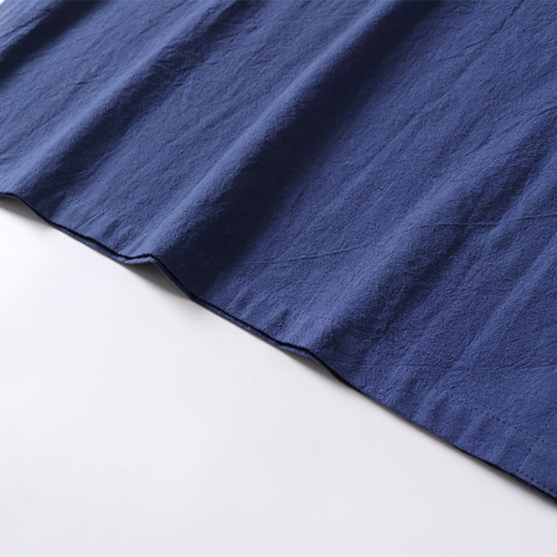 Buddha Stones Casual Plain Color Short Sleeve One Frog Button Cotton Linen Men's Shirt - image 12