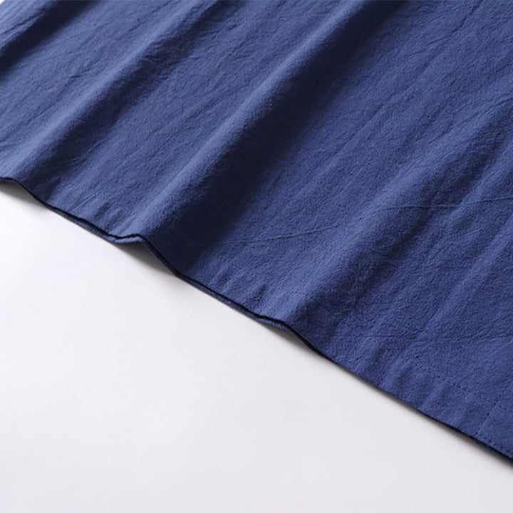 Buddha Stones Casual Plain Color Short Sleeve One Frog Button Cotton Linen Men's Shirt - image 12