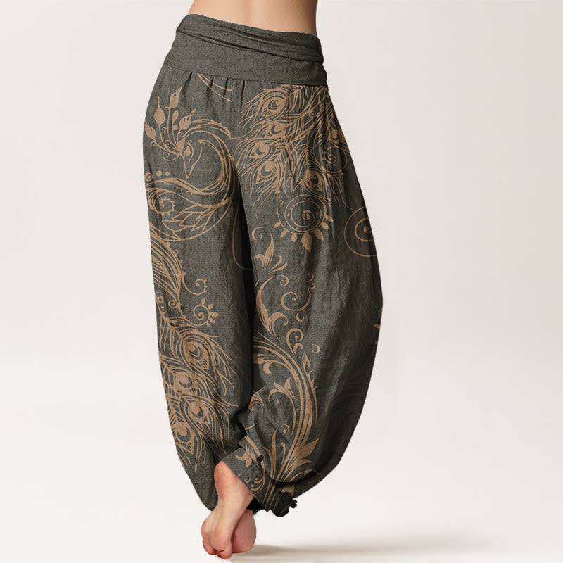 Buddha Stones Casual Peacock Design Women's Elastic Waist Harem Pants - image 2