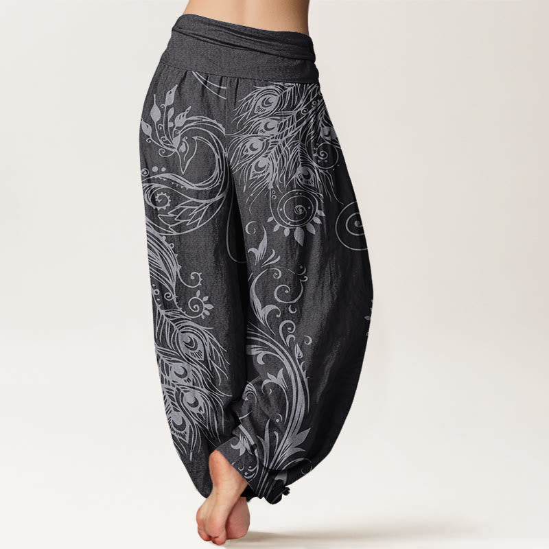 Buddha Stones Casual Peacock Design Women's Elastic Waist Harem Pants - image 9