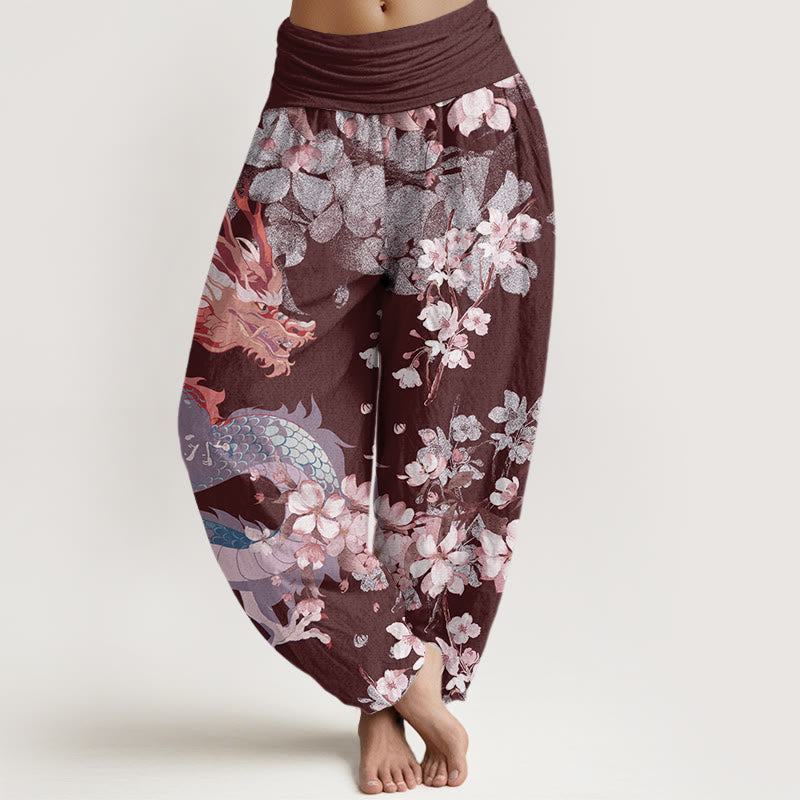Buddha Stones Casual Dragon Cherry Blossoms Women's Elastic Waist Harem Pants - Maroon - US22,UK/AU26,EU54 (6XL) - image 8