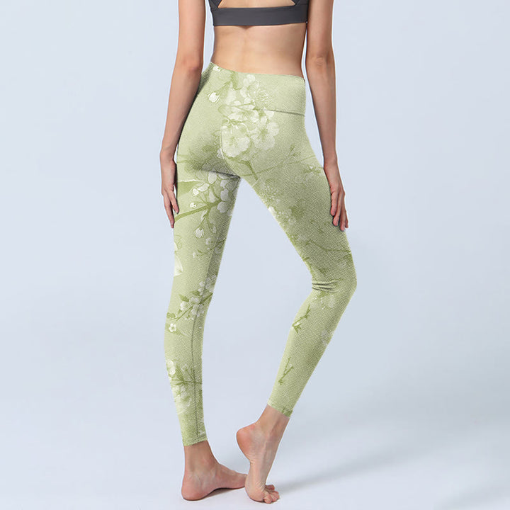 Buddha Stones White Plum Blossoms Print Gym Leggings Women's Yoga Pants - image 5