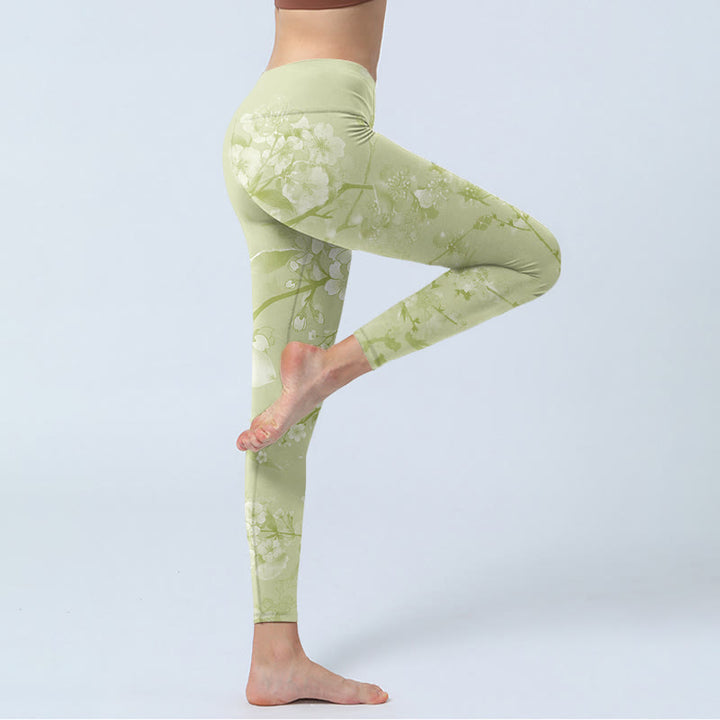 Buddha Stones White Plum Blossoms Print Gym Leggings Women's Yoga Pants - image 4