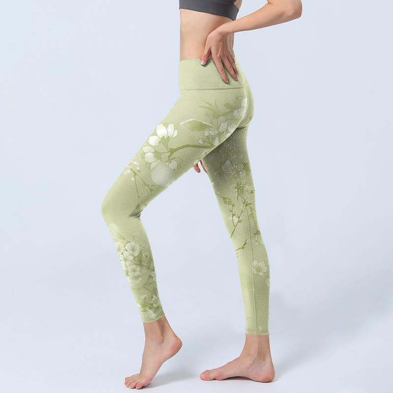 Buddha Stones White Plum Blossoms Print Gym Leggings Women's Yoga Pants - image 3