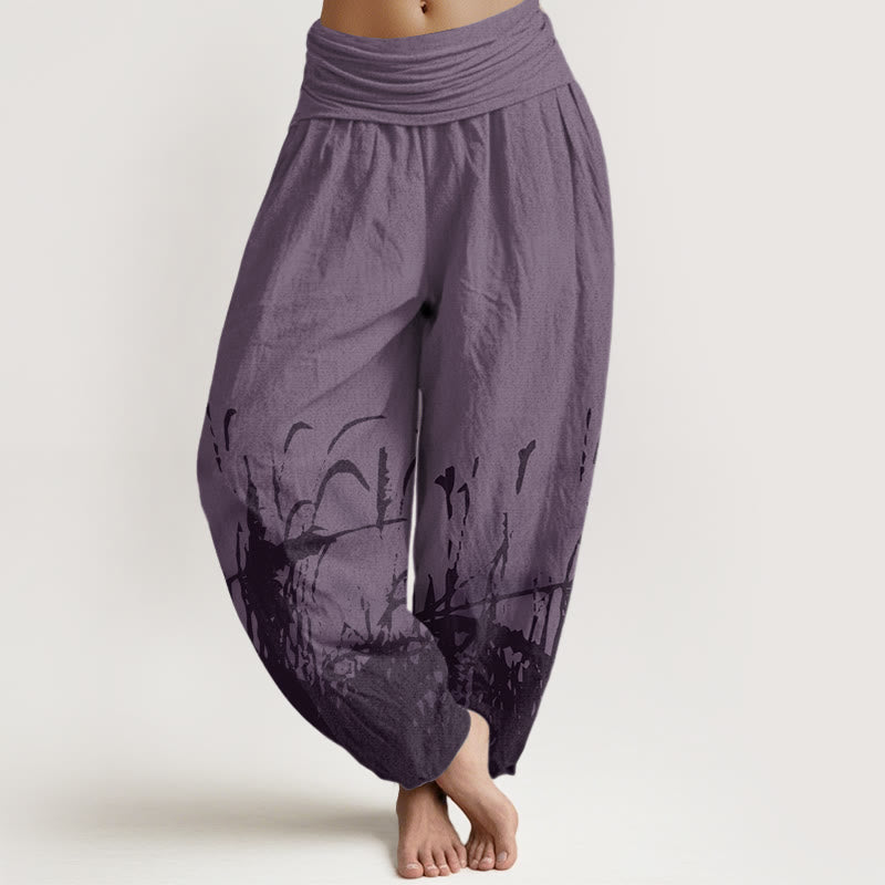 Buddha Stones Wild Grass Pattern Women's Elastic Waist Harem Pants - Purple - US22,UK/AU26,EU54 (6XL) - image 8