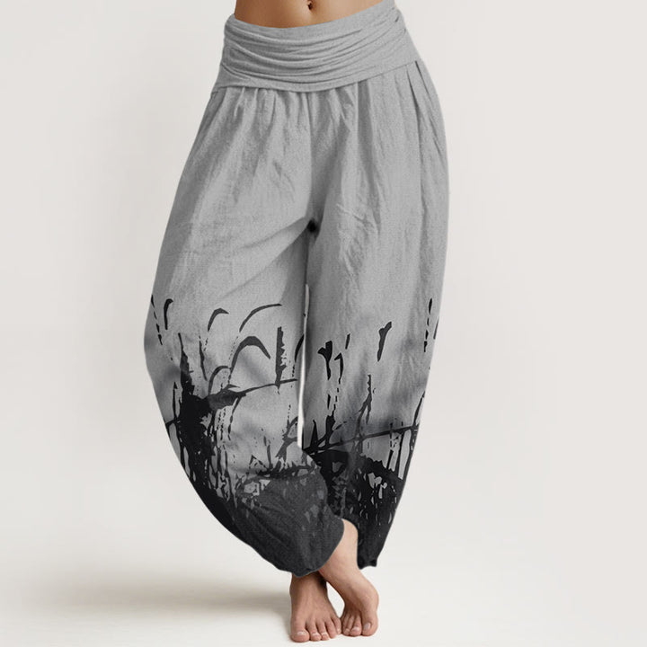 Buddha Stones Wild Grass Pattern Women's Elastic Waist Harem Pants - Gray - US22,UK/AU26,EU54 (6XL) - image 1