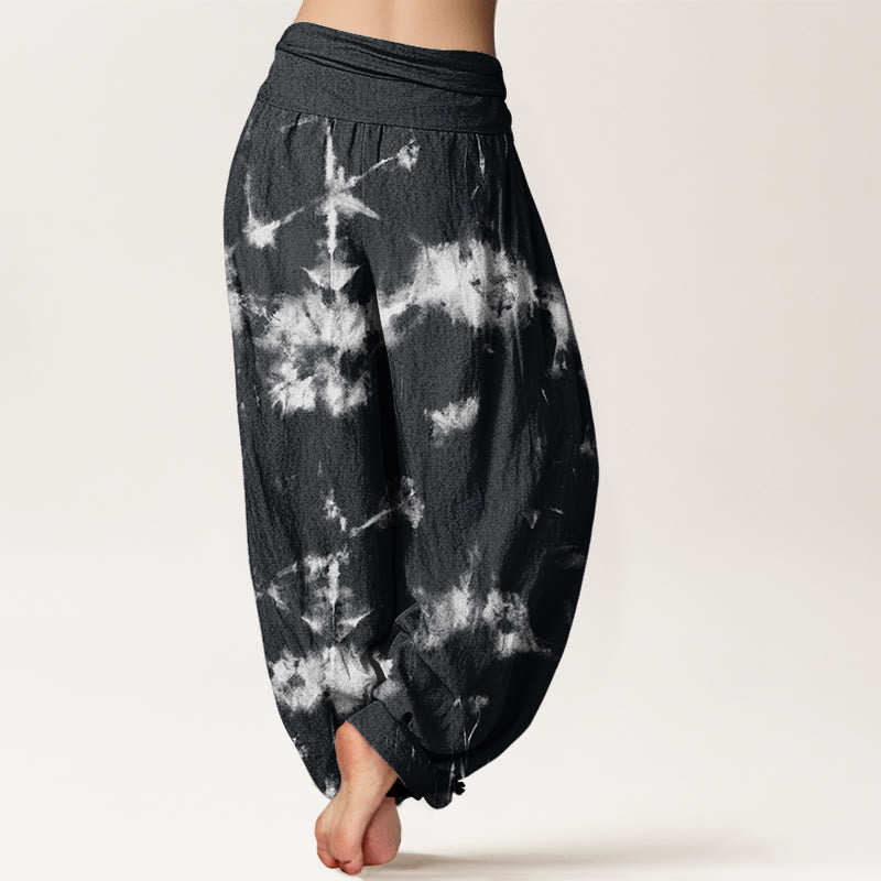 Buddha Stones White Lines Spots Tie-Dye Pattern Women's Elastic Waist Harem Pants - image 3
