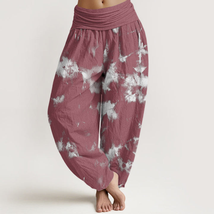 Buddha Stones White Lines Spots Tie-Dye Pattern Women's Elastic Waist Harem Pants - IndianRed - US22,UK/AU26,EU54 (6XL) - image 8