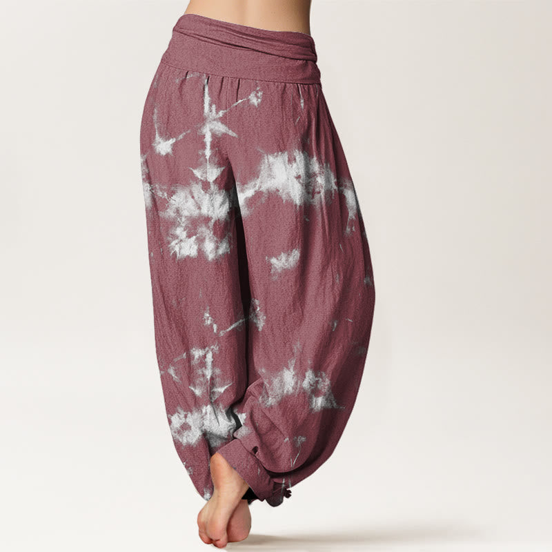 Buddha Stones White Lines Spots Tie-Dye Pattern Women's Elastic Waist Harem Pants - image 10