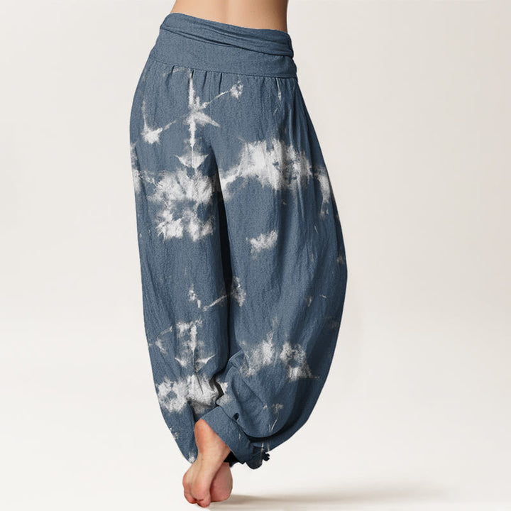 Buddha Stones White Lines Spots Tie-Dye Pattern Women's Elastic Waist Harem Pants - image 7