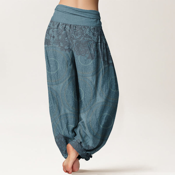 Buddha Stones Casual Flowers Compass Design Women's Elastic Waist Harem Pants - image 3