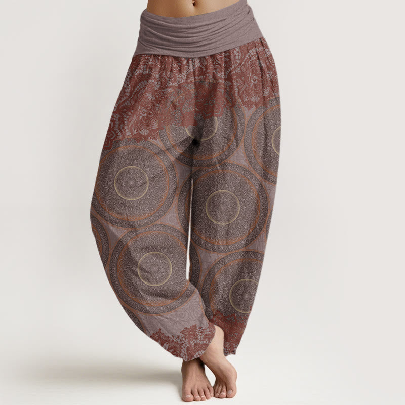 Buddha Stones Casual Flowers Compass Design Women's Elastic Waist Harem Pants - RosyBrown - US22,UK/AU26,EU54 (6XL) - image 5