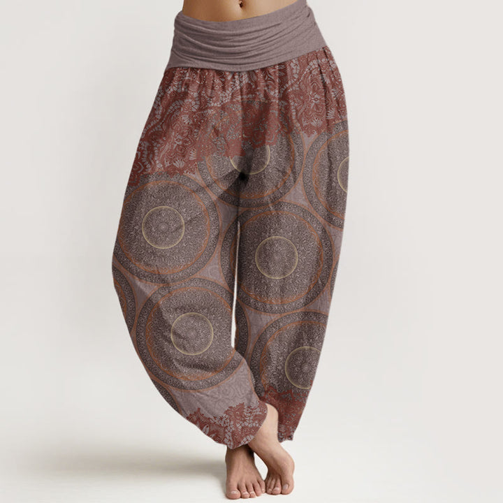 Buddha Stones Casual Flowers Compass Design Women's Elastic Waist Harem Pants - RosyBrown - US22,UK/AU26,EU54 (6XL) - image 5