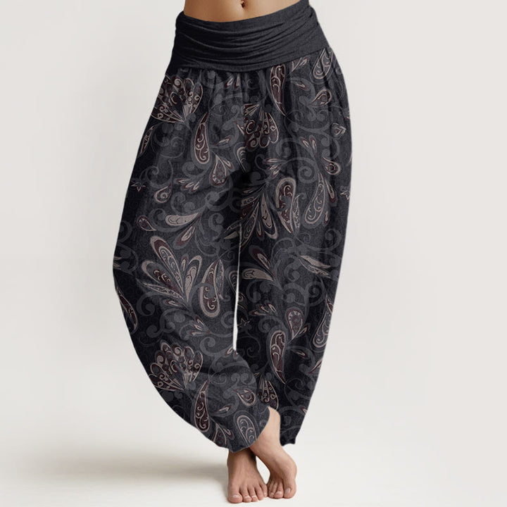 Buddha Stones Casual Flower Petals Design Women's Elastic Waist Harem Pants - Black - US22,UK/AU26,EU54 (6XL) - image 1