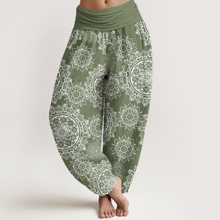 Buddha Stones Casual White Mandala Flower Design Women's Elastic Waist Harem Pants - DarkSeaGreen - US22,UK/AU26,EU54 (6XL) - image 1