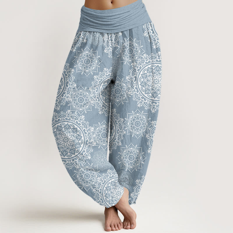 Buddha Stones Casual White Mandala Flower Design Women's Elastic Waist Harem Pants - LightBlue - US22,UK/AU26,EU54 (6XL) - image 5