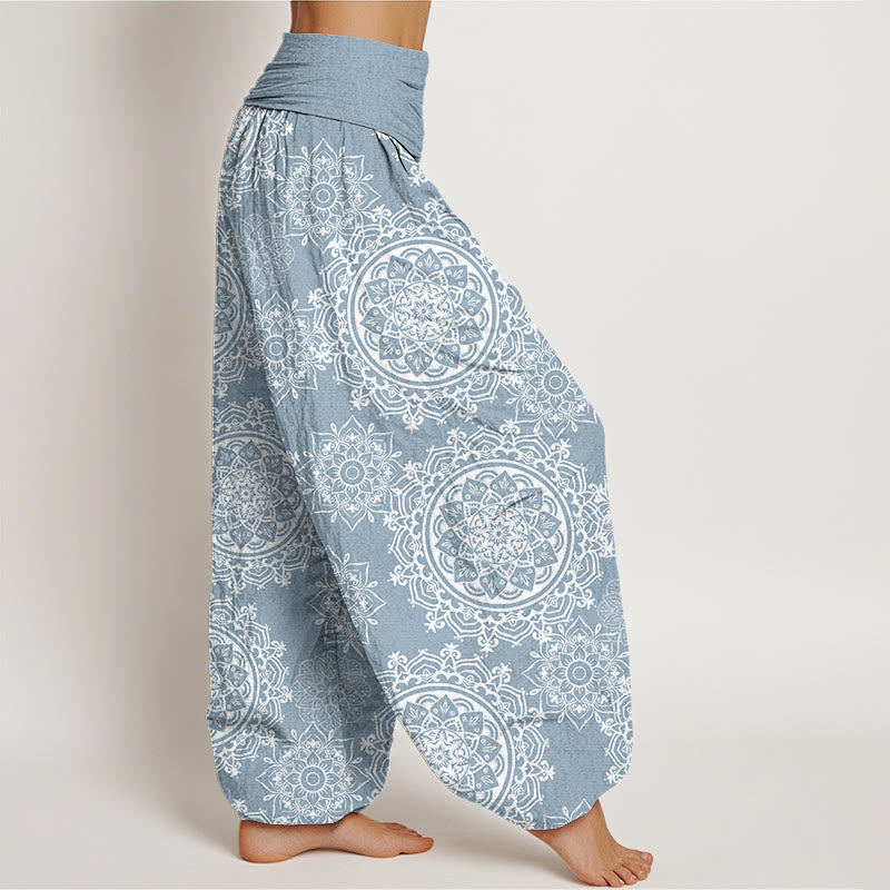 Buddha Stones Casual White Mandala Flower Design Women's Elastic Waist Harem Pants - image 6