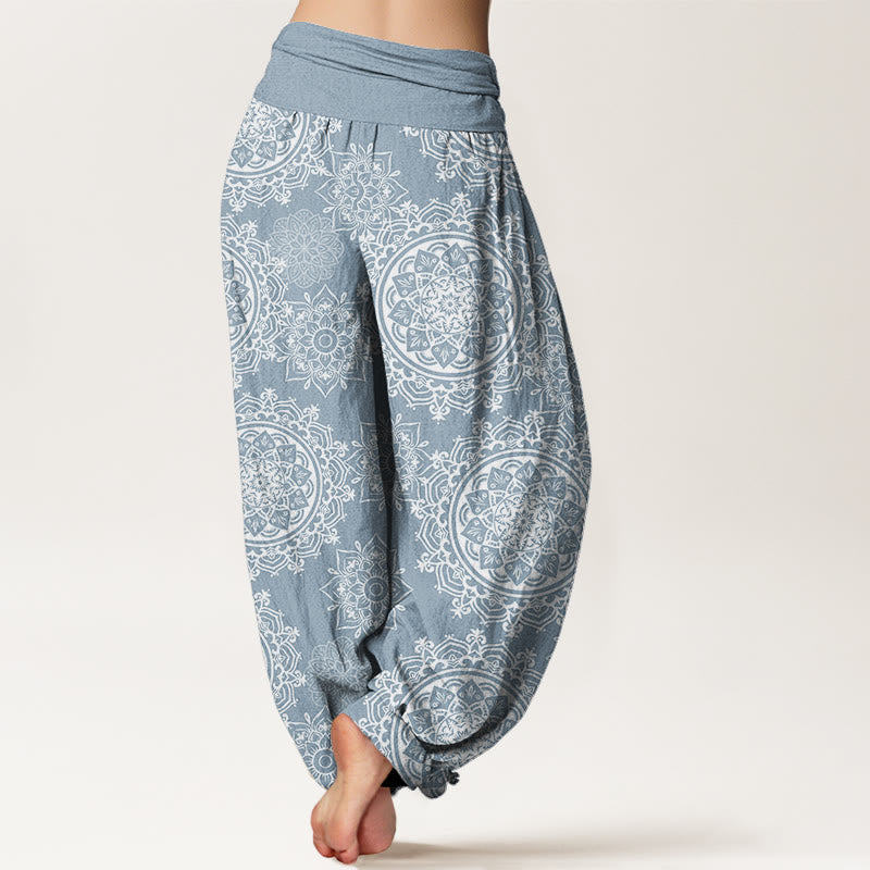 Buddha Stones Casual White Mandala Flower Design Women's Elastic Waist Harem Pants - image 7