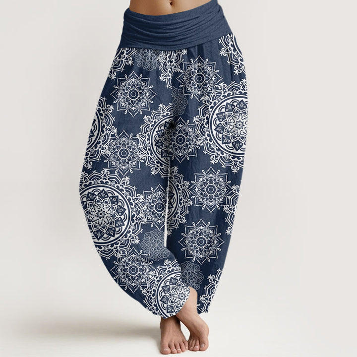 Buddha Stones Casual White Mandala Flower Design Women's Elastic Waist Harem Pants - SteelBlue - US22,UK/AU26,EU54 (6XL) - image 8