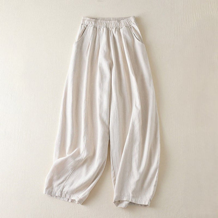 Buddha Stones Plain Color Cotton Linen Women's Pants With Pockets - Beige - US8-10,UK/AU12-14,EU40-42 (2XL) - image 8