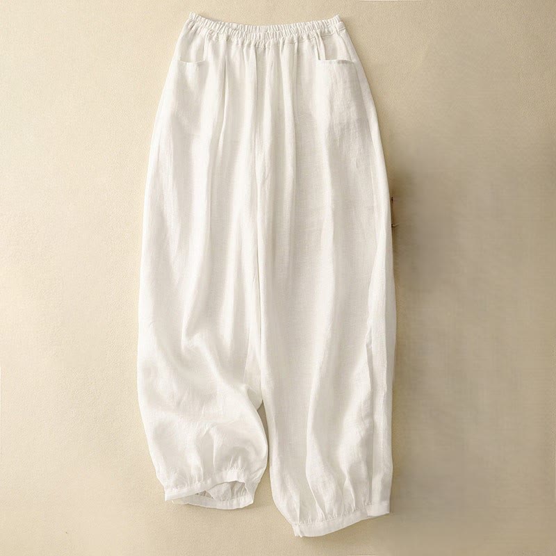 Buddha Stones Casual Plain Solid Color Linen Women's Pants With Pockets - Beige - US8-10,UK/AU12-14,EU40-42 (2XL) - image 13