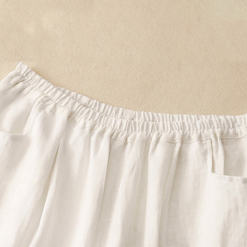 Buddha Stones Casual Plain Solid Color Linen Women's Pants With Pockets - image 14