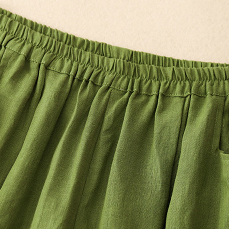 Buddha Stones Casual Plain Solid Color Linen Women's Pants With Pockets - image 24