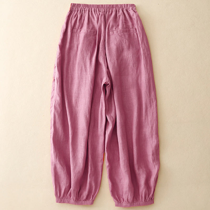 Buddha Stones Casual Plain Solid Color Linen Women's Pants With Pockets - image 1