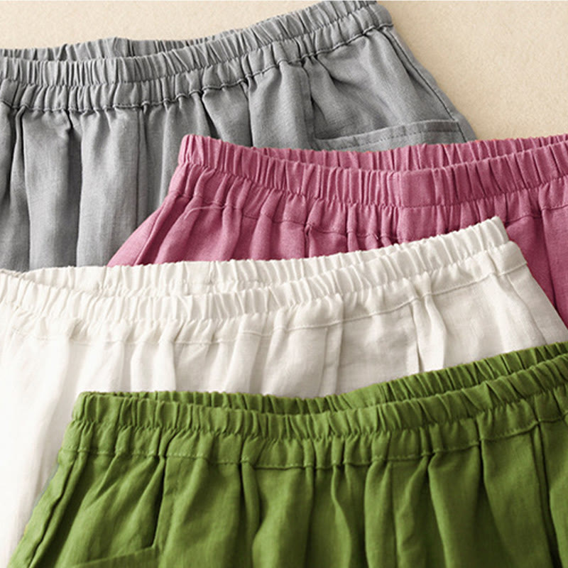 Buddha Stones Casual Plain Solid Color Linen Women's Pants With Pockets - image 2