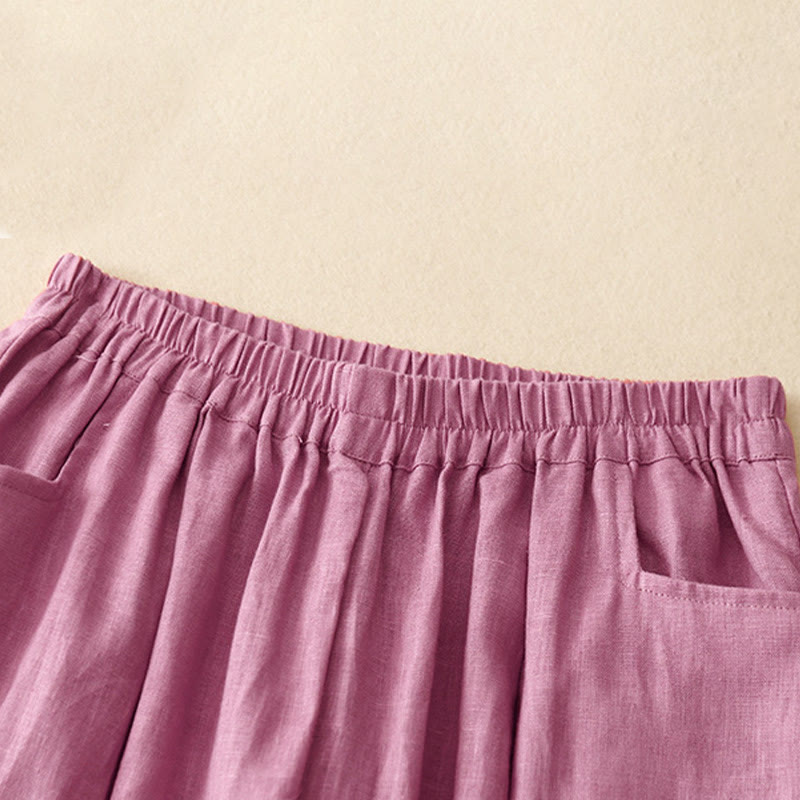 Buddha Stones Casual Plain Solid Color Linen Women's Pants With Pockets - image 5