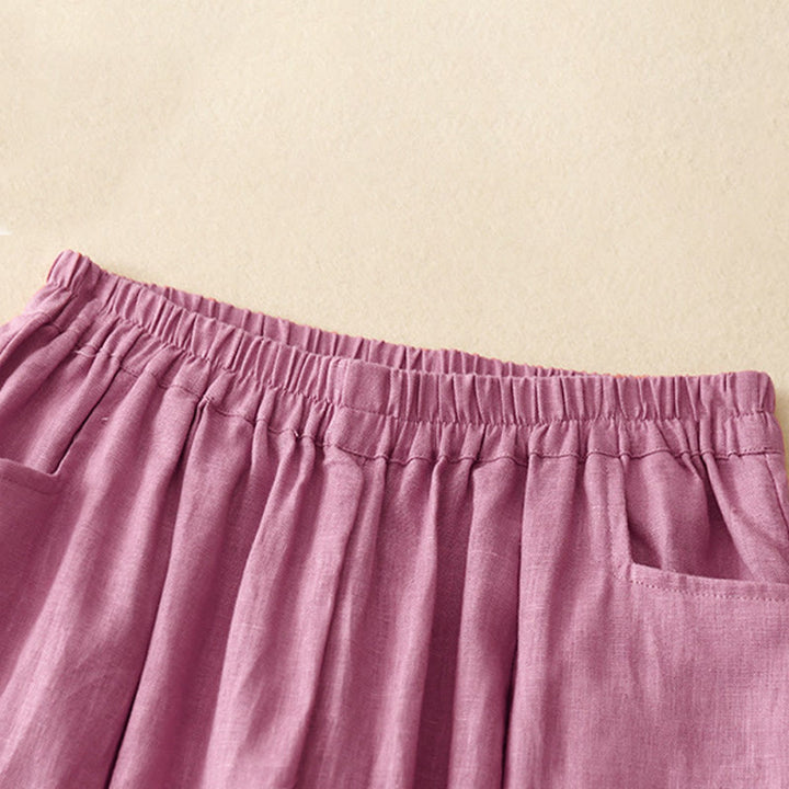 Buddha Stones Casual Plain Solid Color Linen Women's Pants With Pockets - image 5